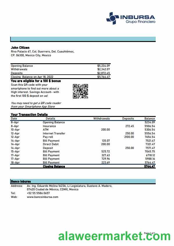 Mexico Inbursa bank xls VERSION 2